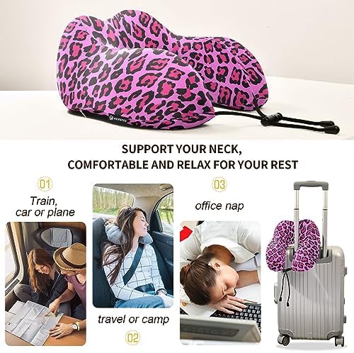Sletend Pink Leopard Print Travel Neck Pillow