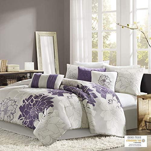 Madison Park Lola Sateen Cotton Comforter Set - 6 Piece Grey Purple
