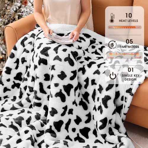 RUJIPO Cow Print Heated Electric Blanket Twin