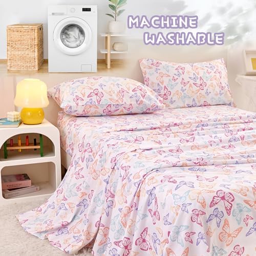 Yibeizi Butterfly Twin Sheet Set for Kids