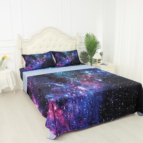 Kxry Galaxy Fitted Sheet Set for Boys Kids Teens