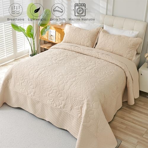Cmfshape Oversized King Quilt Set 3 PCS - Floral Beige