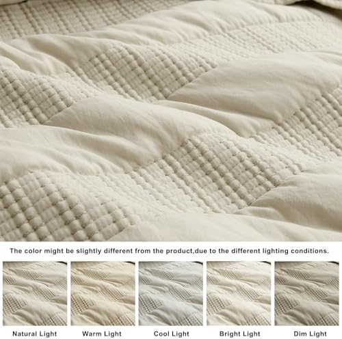 HomeSerene Beige Striped King Quilt Set