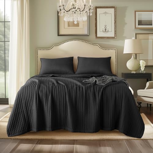 KASENTEX King Size Quilt Set - Stone Washed Black