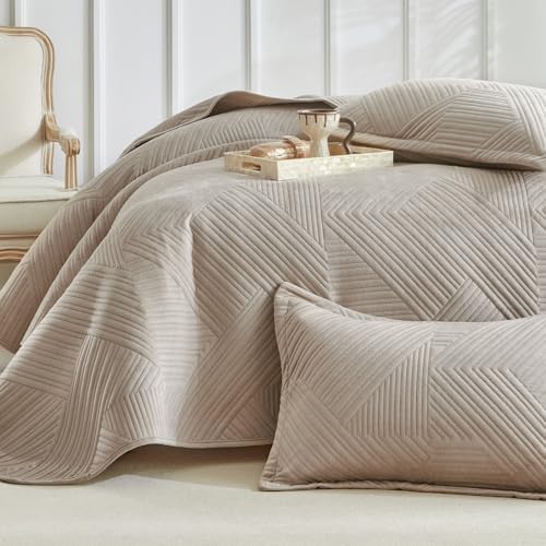 WARMDERN Velvet Quilt Set Queen Size