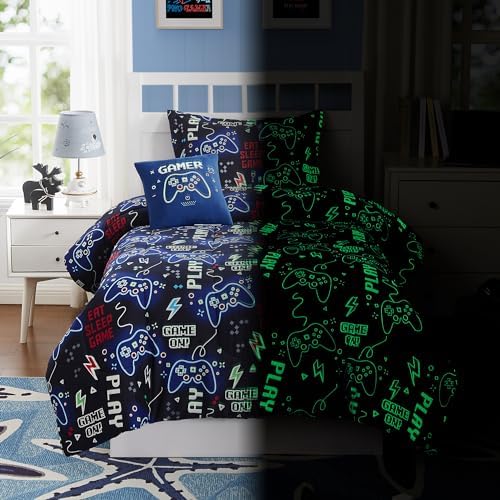 Glow in The Dark Gamer Comforter Set for Kids