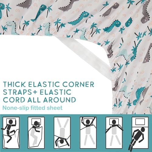 Viviland 3-Piece Kids Twin Bedding Set - Teal Grey Dinosaur Microfiber Sheets Pillowcases