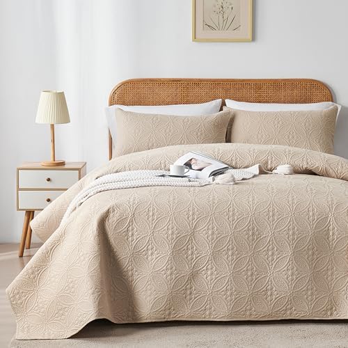WURUIBO Full Queen Quilt Set Beige Microfiber