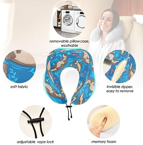 Sletend Cute Otters Travel Neck Pillow with Storage Bag