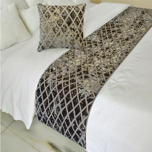 The HomeCentric Grey Velvet Bed Runner with Pillow Covers