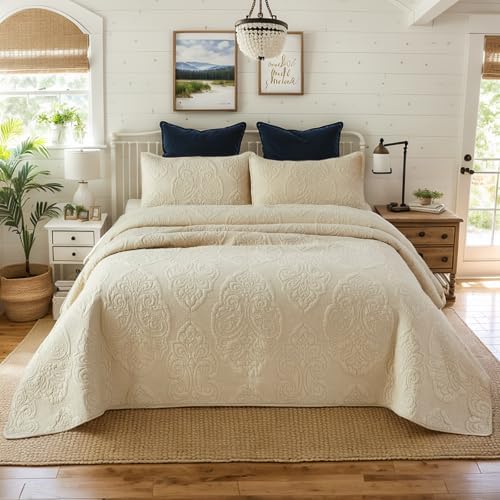 Brandream Queen Size Quilt Set 3-Piece Cotton Beige