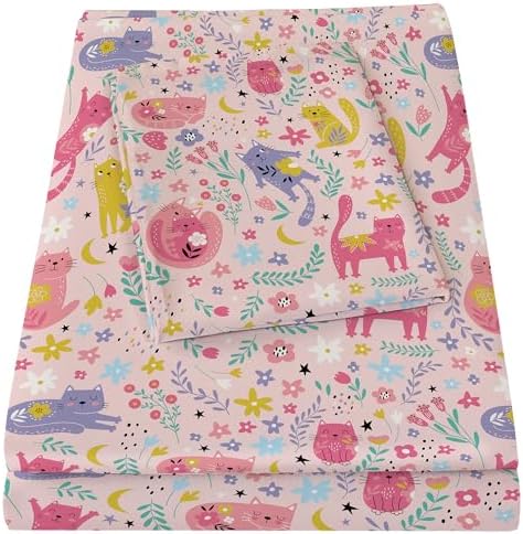 Bedmoon Girls Pink Cat Twin Bed Sheet Set