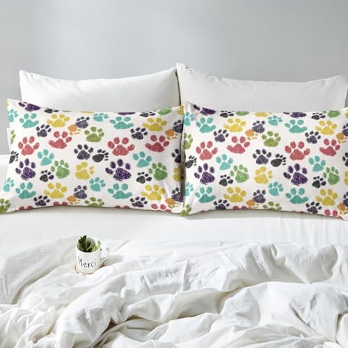 Feelyou Pup Dog Paw Print Sheet Set King Size