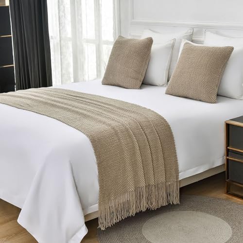 LEEMQCYA Khaki Bed Runner Scarf for Bedroom Decor
