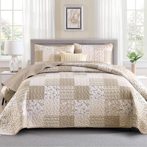 Mybedsoul Plaid Floral Quilt Set Queen Size 3 Pieces