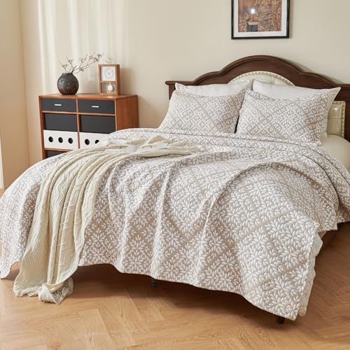 EVENHUG Reversible Leaf Cotton Quilt Set King Size