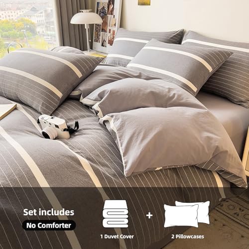 DCSKY Duvet Cover Set 3PCS Washed Cotton Striped Comforter