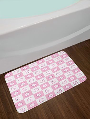 Ambesonne Checkered Bath Mat with Happy Piggy Faces 1