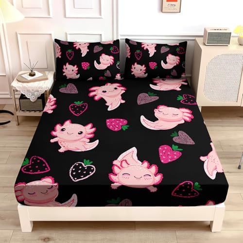 UEVBF Cute Axolotl Bed Set Twin Size Pink