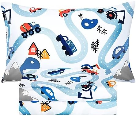 BYSURE Twin Sheets Set Kids Car Trace Blue 3 Pieces