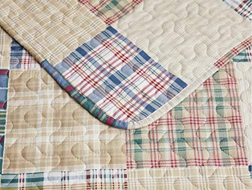 Hailea Beige Plaid Quilt Set Full Queen