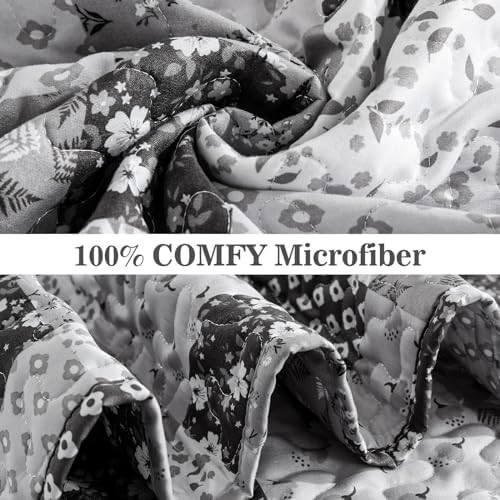 Menghomeus Boho Patchwork Quilt Set King Black Grey