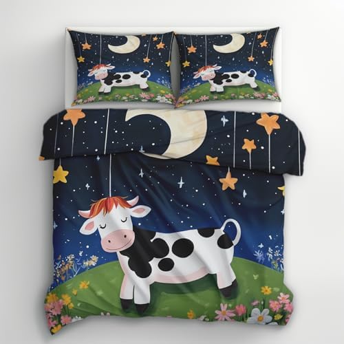 Kids Cow Duvet Cover Cal King Set with Zipper Ties