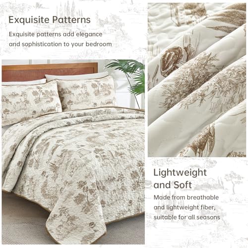 Drucon Khaki Quilt Set King Size - 3 Piece Farmhouse Bedding