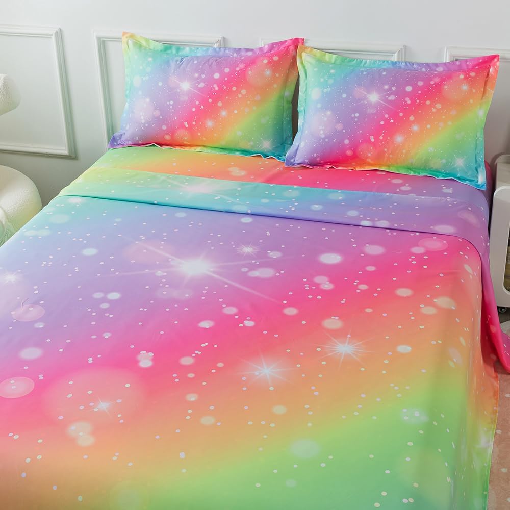 ADASMILE A S Rainbow Fitted Bed Sheet Set for Kids 1