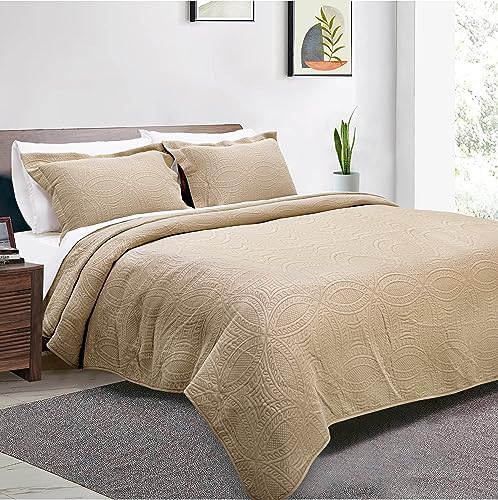 Threadmill Quilt Set King Size 3-Piece Beige Reversible