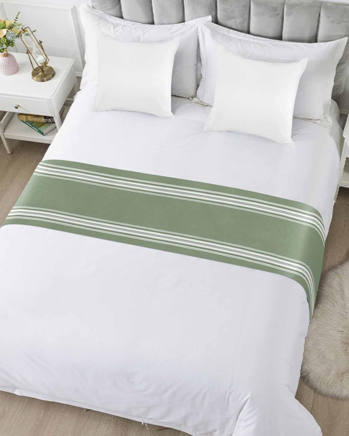 DecorLovee Dark Sage Green Bed Runner Queen Size