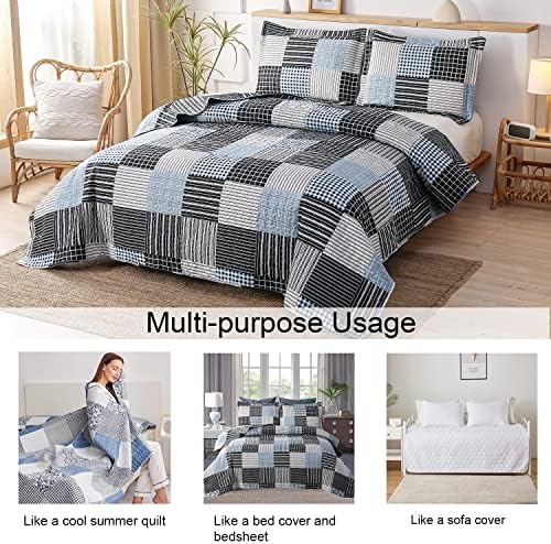 Ycosy Plaid Quilt Set Full Queen with 2 Pillow Shams