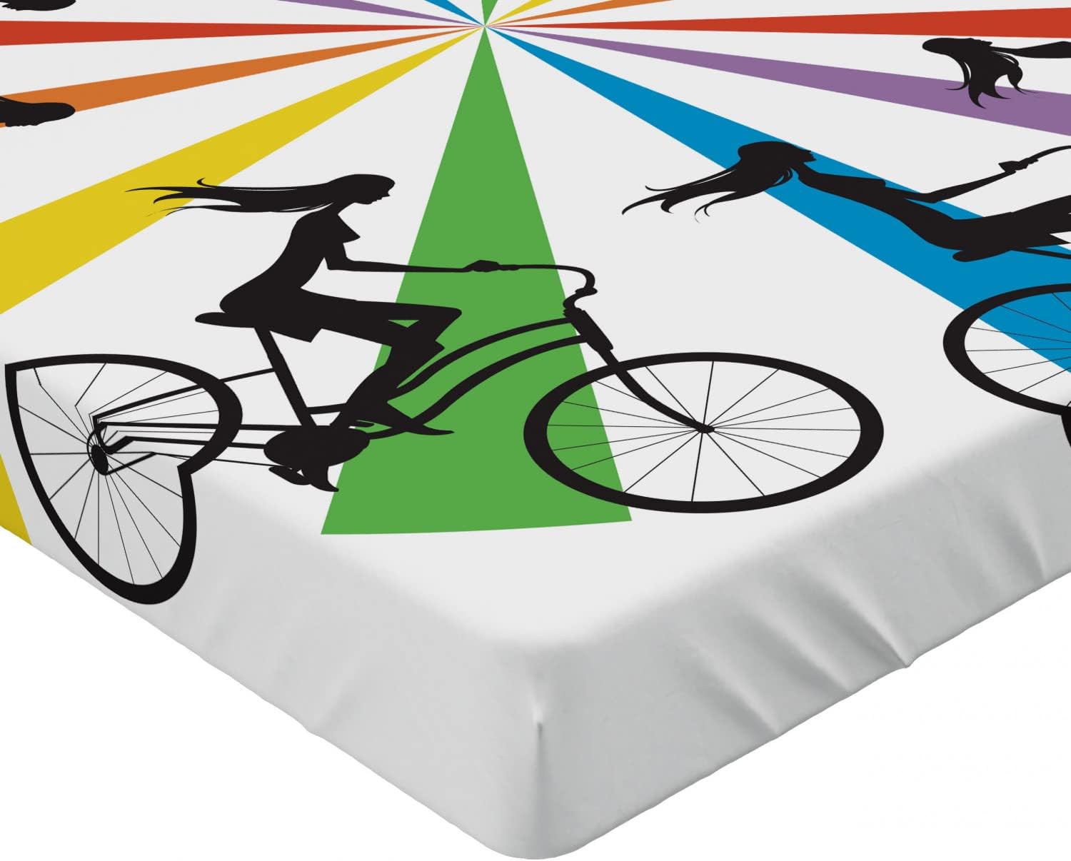 Ambesonne California King Fitted Sheet - Abstract Silhouette Girls on Bike Theme