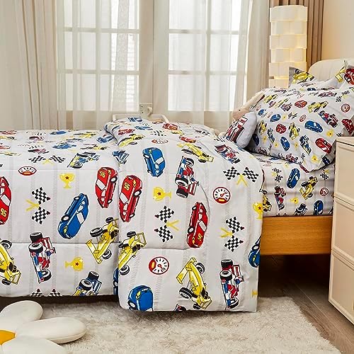 Mooreeke Twin Comforter Set for Boys Kids Racing Car Bedding