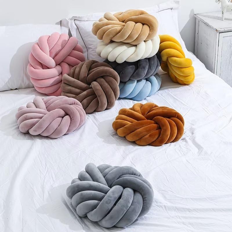 Youjiayi Velvet Knot Pillow Ivory 14x14 Inches