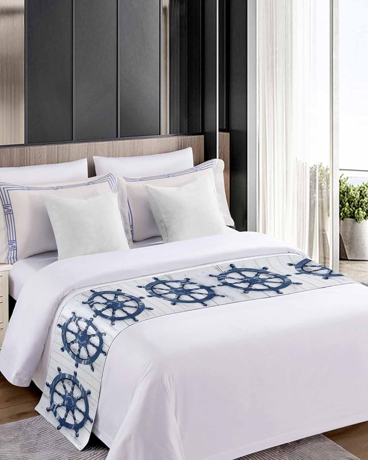 Homechoid Blue Coastal Bed Runner for Twin Size
