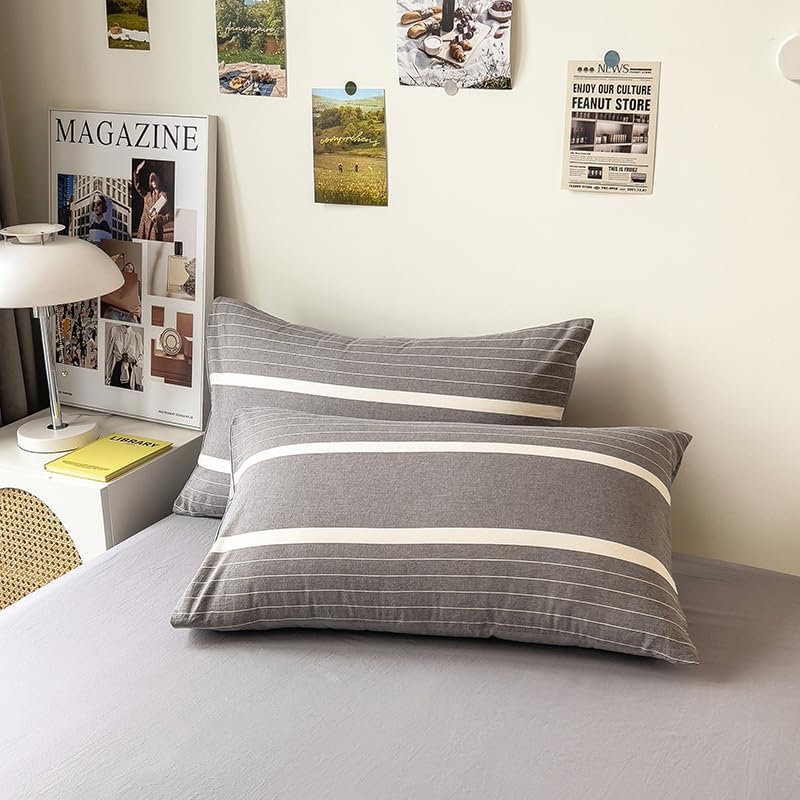 DCSKY Duvet Cover Set 3PCS Washed Cotton Striped Comforter