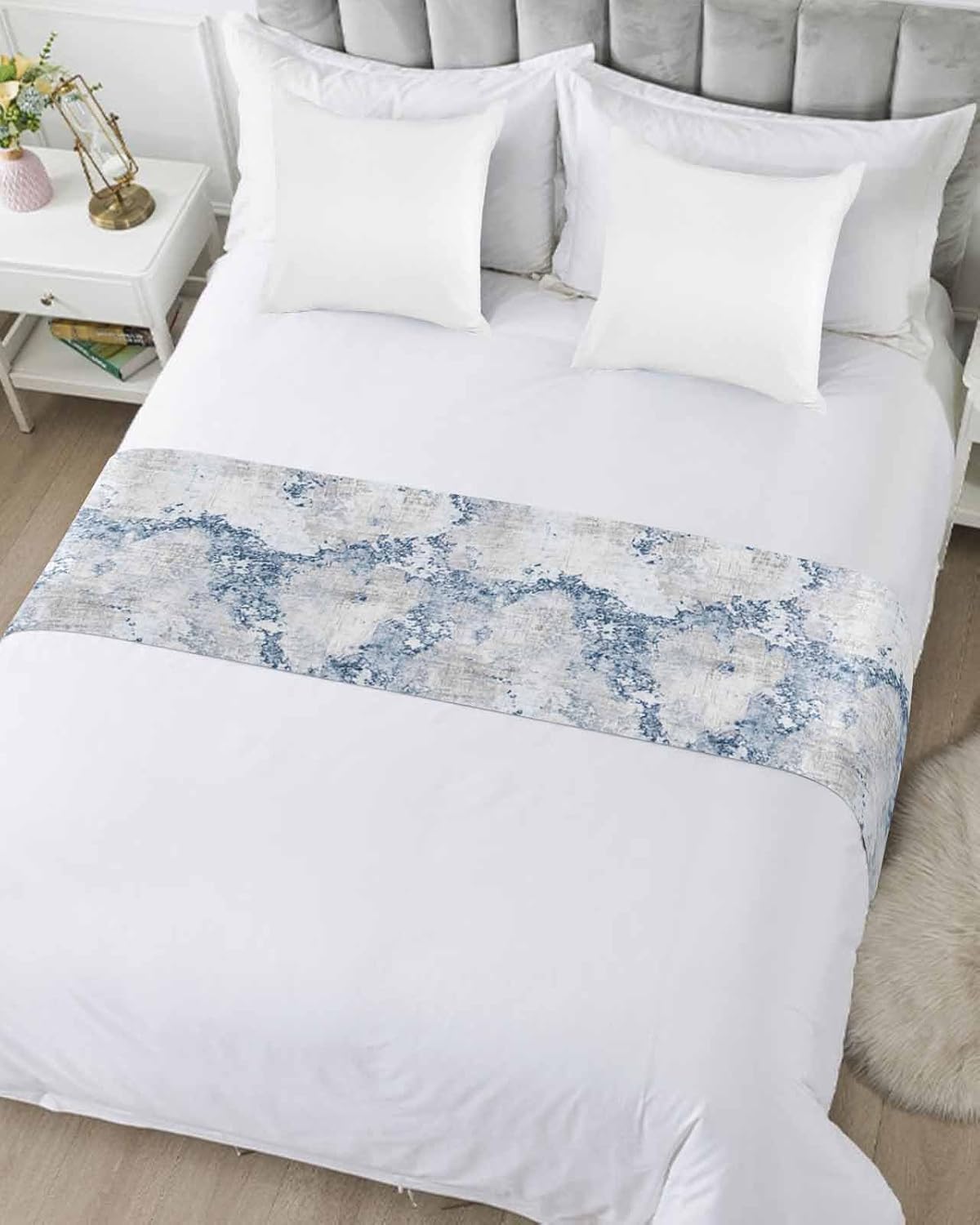 Jolunifun Blue Marble Bed Runner Scarf Queen Size 1