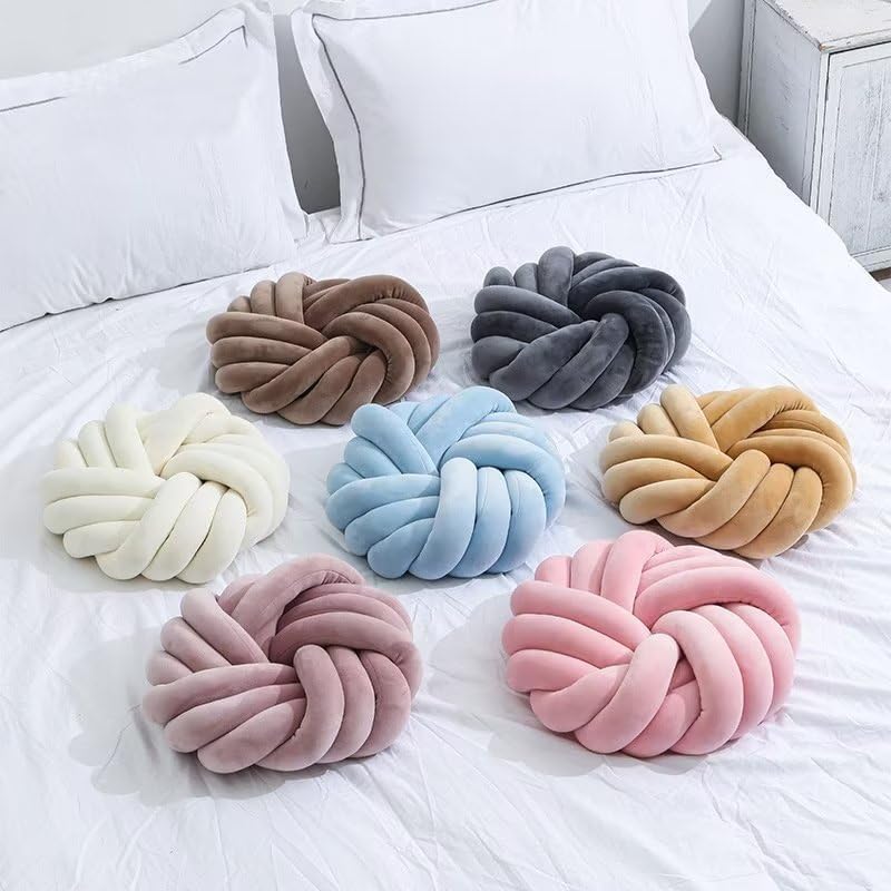 Youjiayi Velvet Knot Pillow Ivory 14x14 Inches