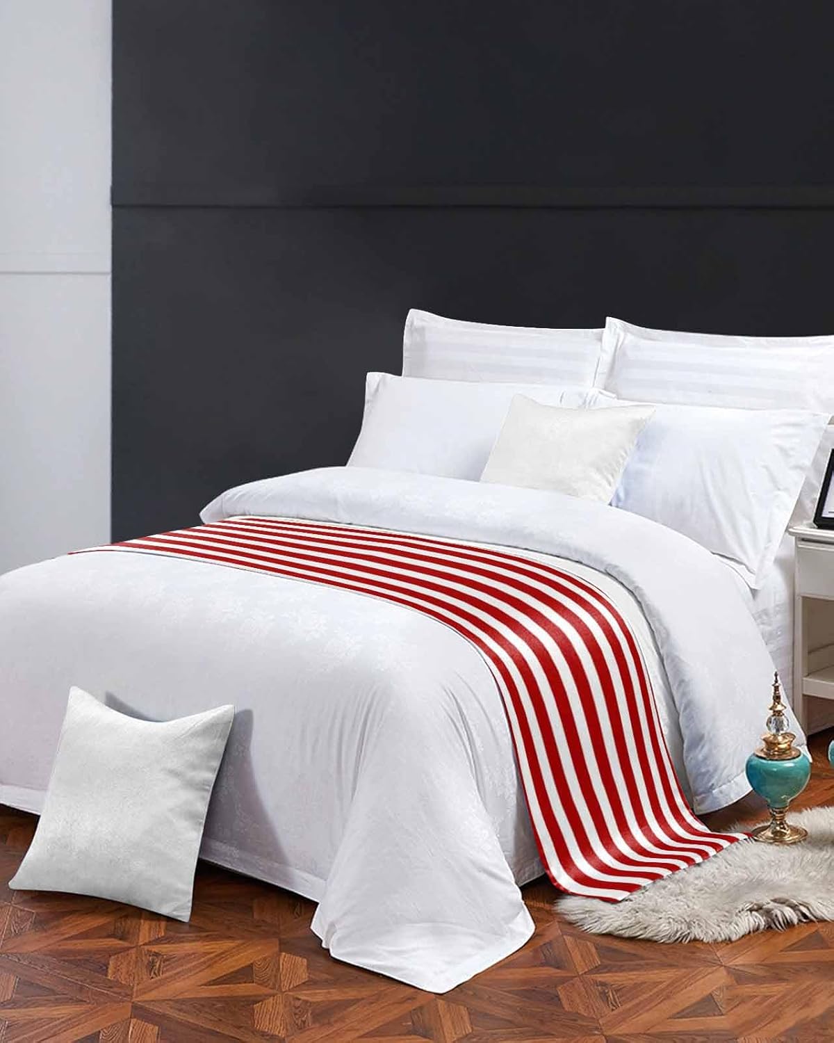 DecorLovee Red Striped Bed Runner Queen Size