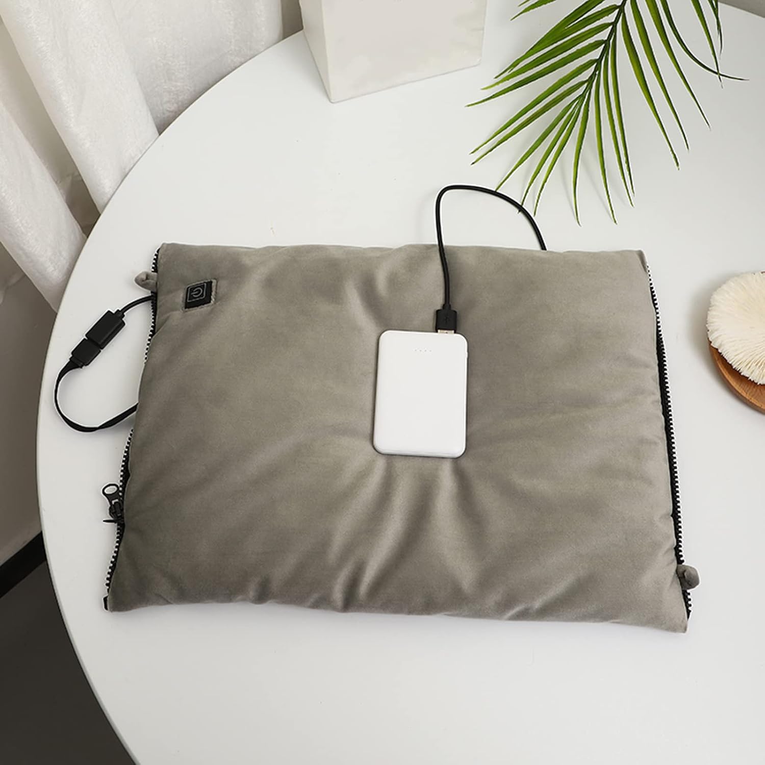 MSUIINT USB Heated Hand Warmer Throw Pillow with Gloves Portable Grey
