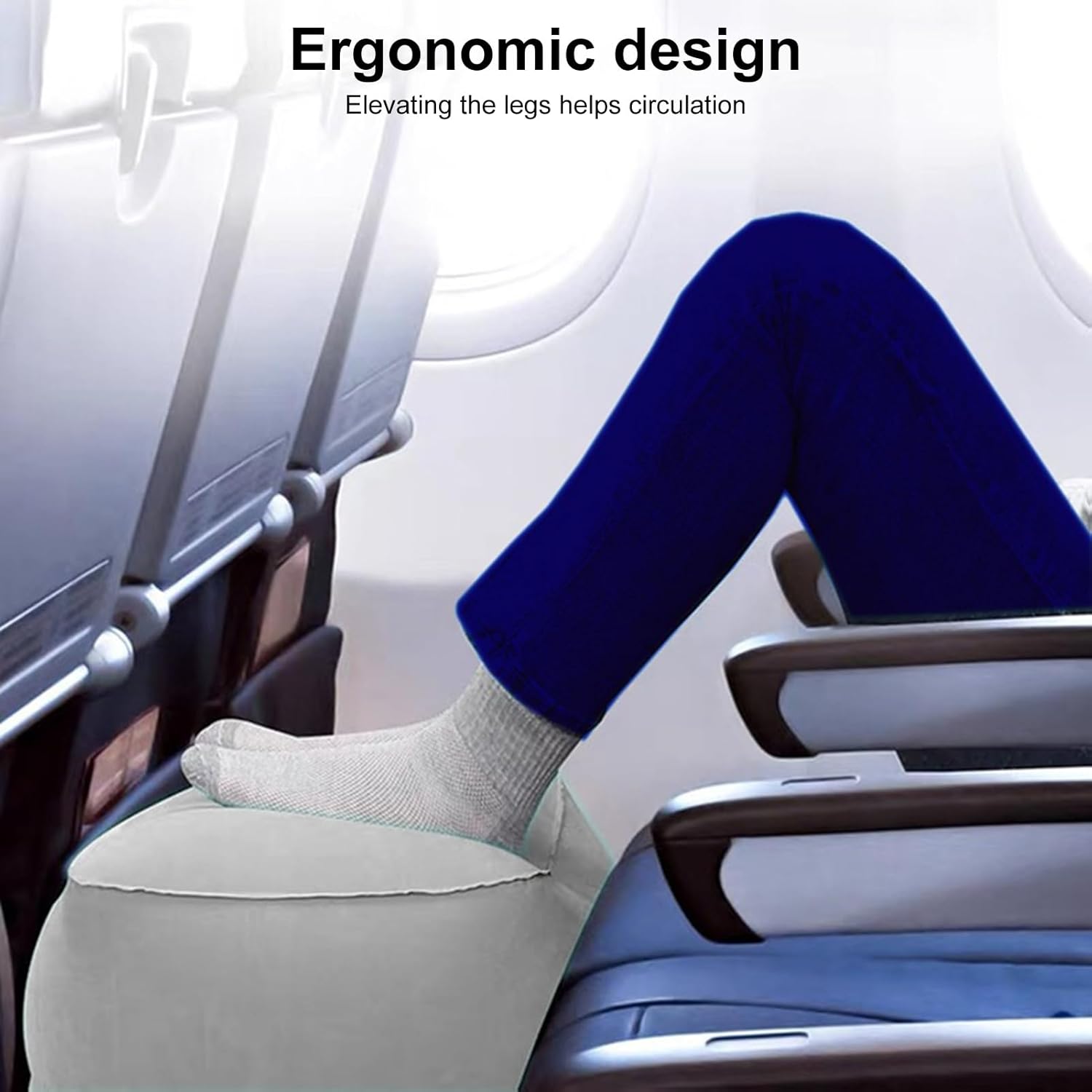 PERZOE Inflatable Travel Foot Rest Pillow - 3 Adjustable Heights Dark Gray