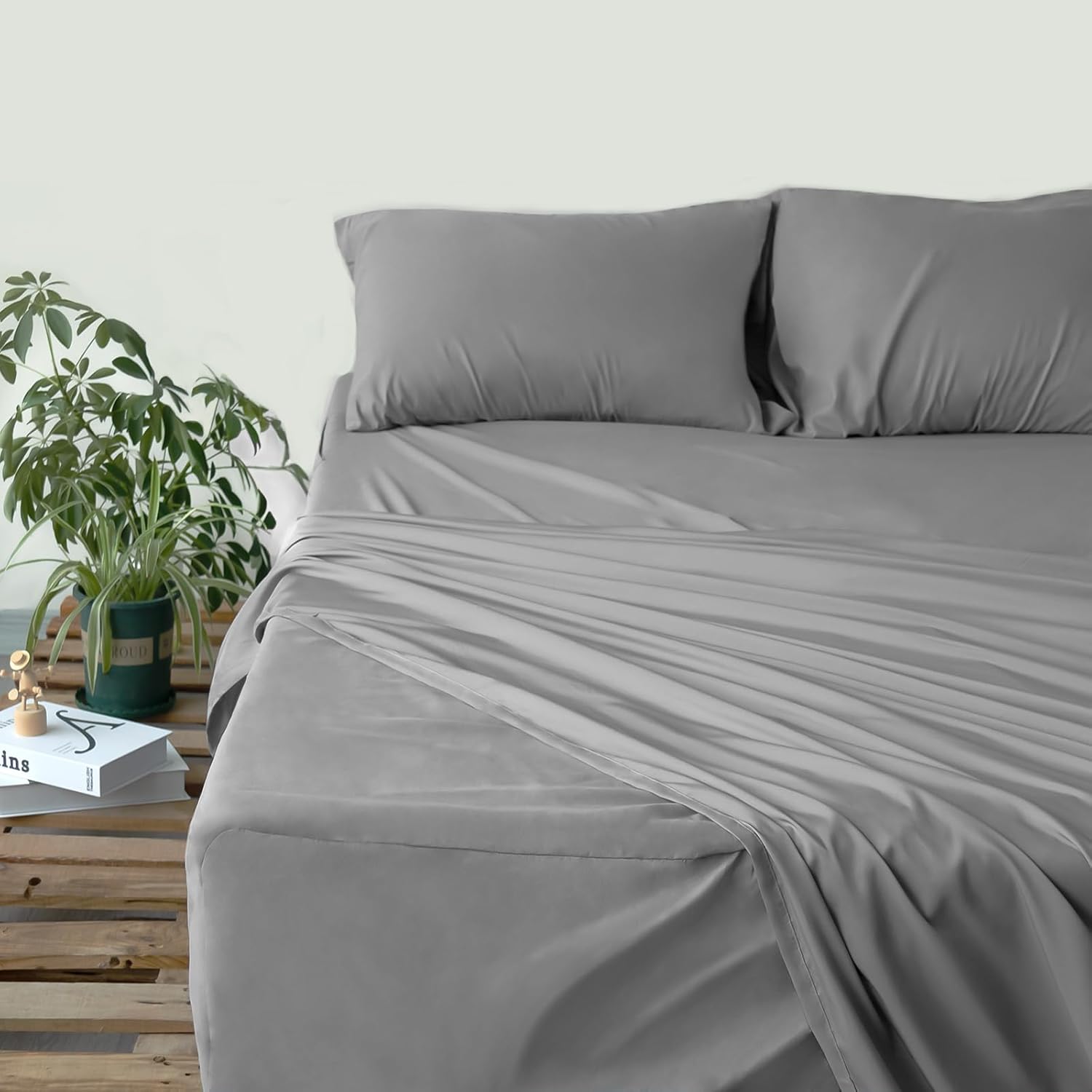 Moonsea Deep Pocket Twin Sheet Set for Air Mattress - 4 Piece Grey