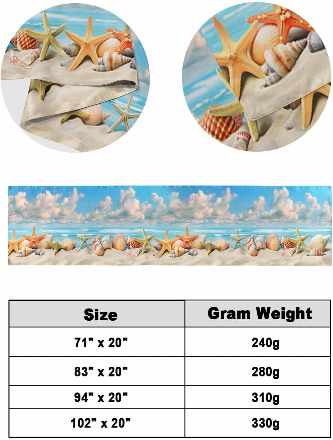 Sabolny Summer Beach Bed Runner Scarf Twin Size 71x20