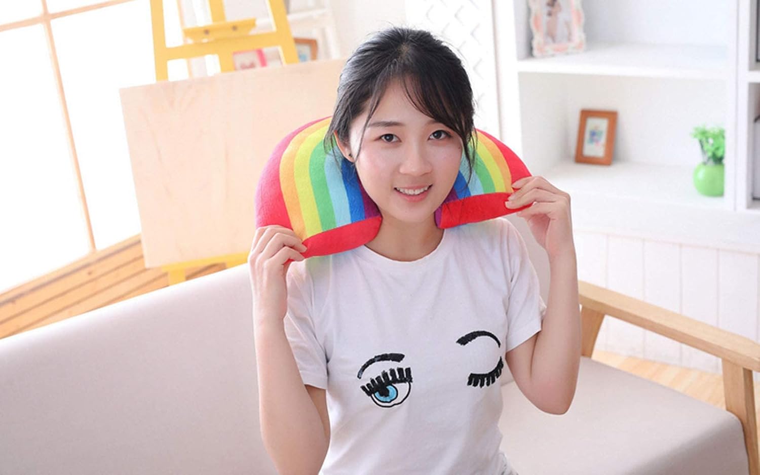 Cute Rainbow Shaped Plush Throw Pillow