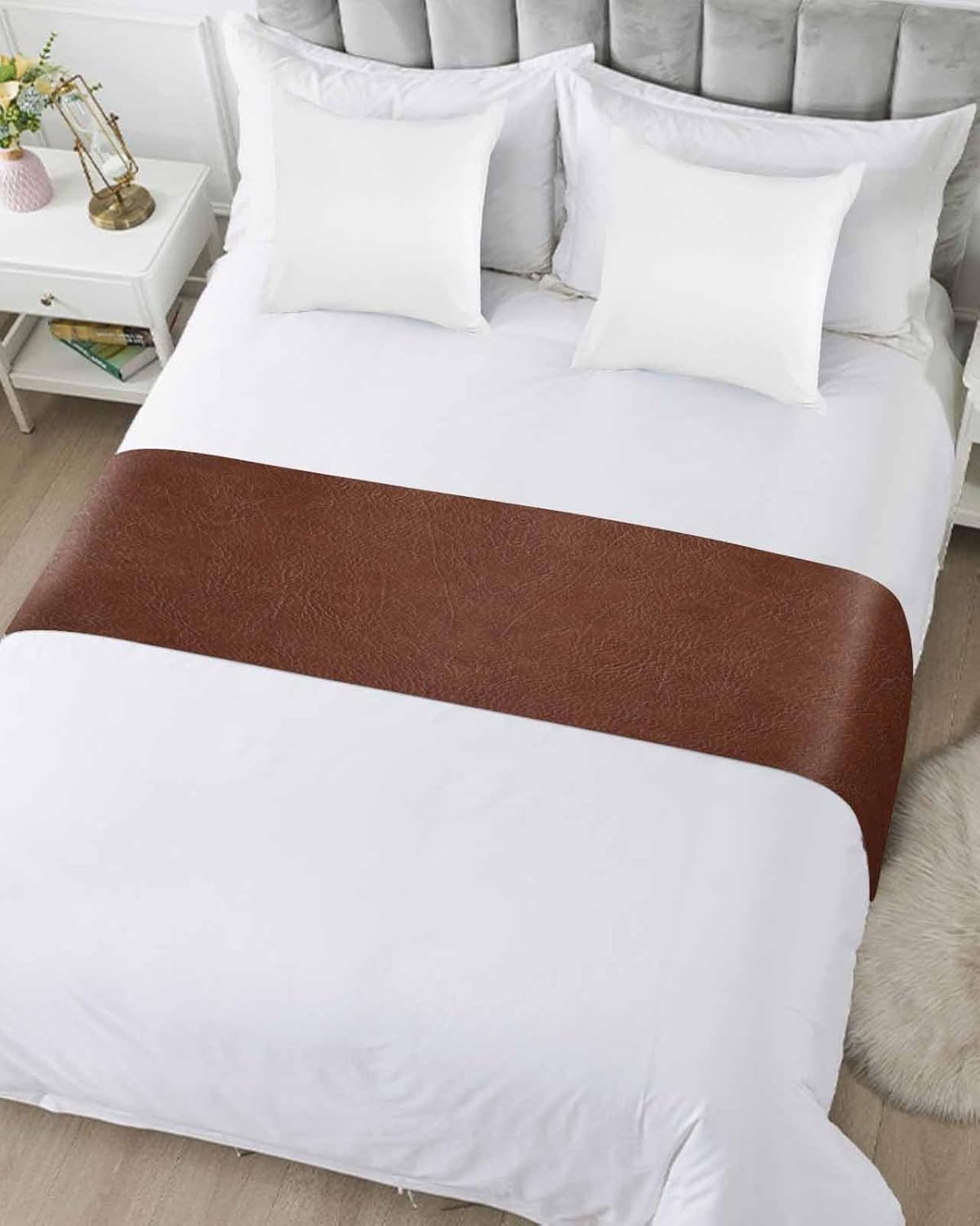 Yukro Boho Brown Leather Texture Bed Runner Scarf