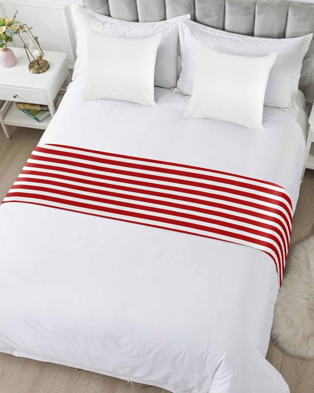 DecorLovee Red Striped Bed Runner Queen Size