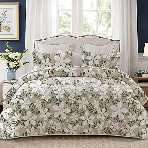 Whale Flotilla Reversible Floral Quilt Set Full Queen WhiteBone