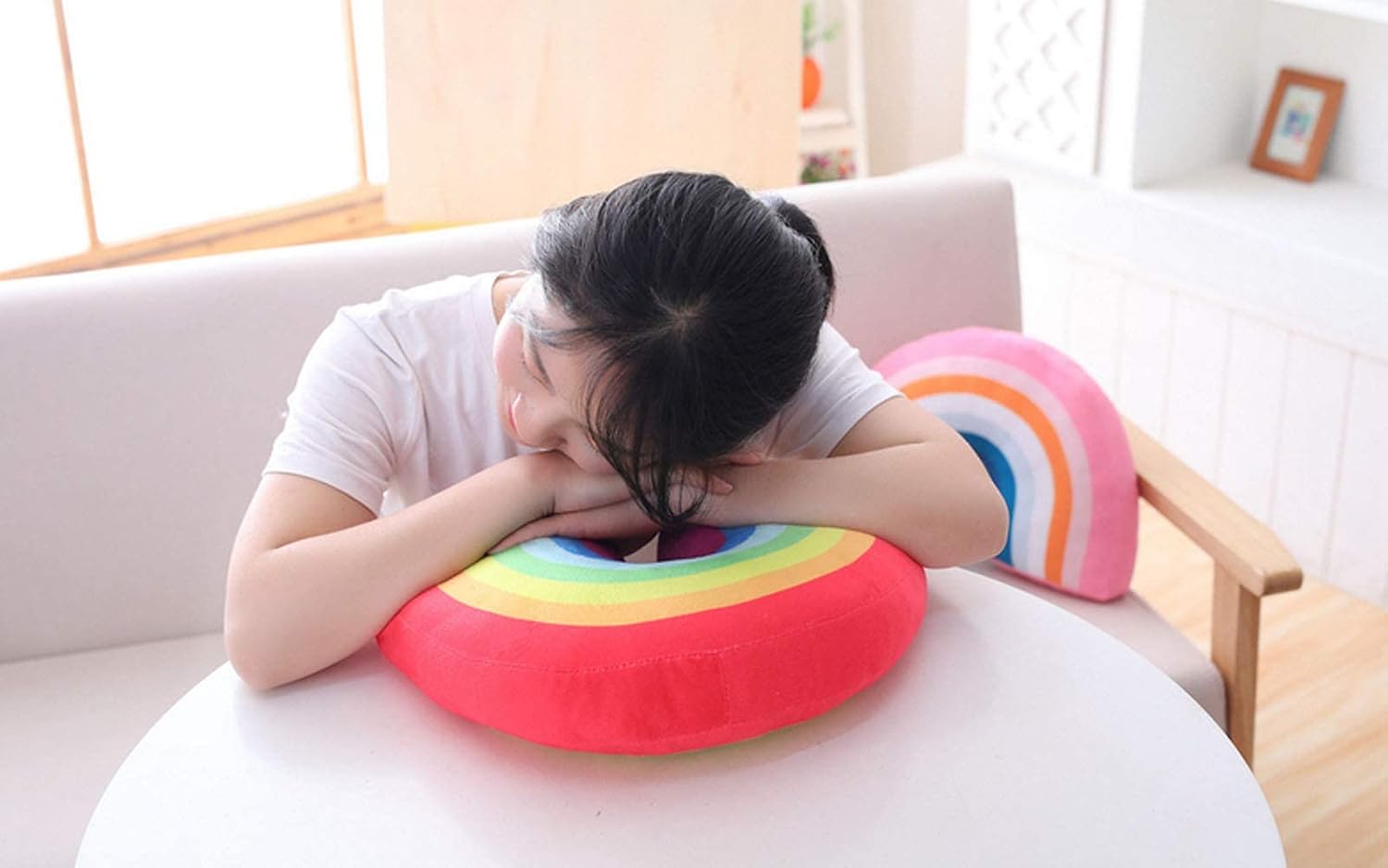 Cute Rainbow Shaped Plush Throw Pillow