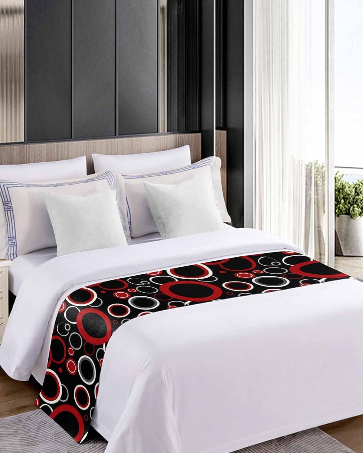 Sabolny Red Black Bed Runner Scarf Full Queen